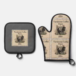 Ensemble De Gant De Cuisine Et De Manique "1889 AgritourismeHouse Coffee Beans Ad"