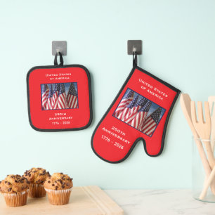 Ensemble De Gant De Cuisine Et De Manique 250e anniversaire USA Patriotic American Flags