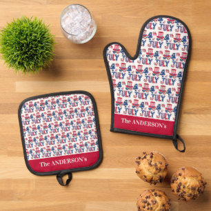 Ensemble De Gant De Cuisine Et De Manique 4 juillet Fête de l'Indépendance USA
