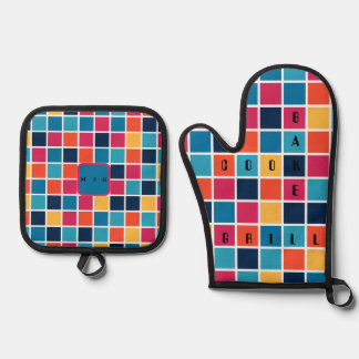 Ensemble De Gant De Cuisine Et De Manique à damiers Pozzle Four Mitt et Pot Holders