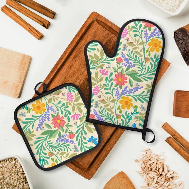 Ensemble De Gant De Cuisine Et De Manique Abeille de miel, coccinelle, papillon, libellule & (Créateur téléchargé)