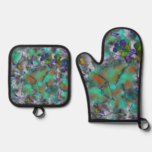 Ensemble De Gant De Cuisine Et De Manique Abstrait floral