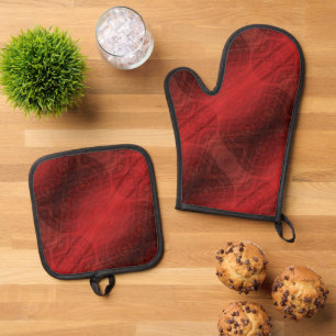 Ensemble De Gant De Cuisine Et De Manique Acceptation   Médaillons de méditation rouge