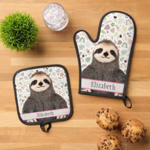 Ensemble De Gant De Cuisine Et De Manique Adorable Sloth Nom de l'animal Joli nom du Motif