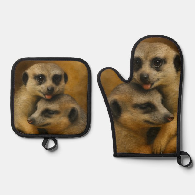 Ensemble De Gant De Cuisine Et De Manique Affection de Meerkat (Recto)