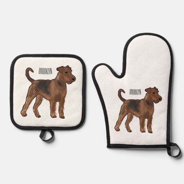 Ensemble De Gant De Cuisine Et De Manique Airedale terrier dog cartoon (Recto)
