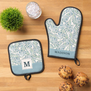 Ensemble De Gant De Cuisine Et De Manique Ajoutez votre nom Motif à feuilles triées décora