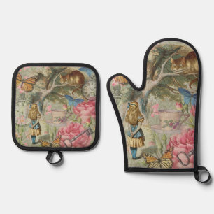 Ensemble De Gant De Cuisine Et De Manique Alice Chat du Cheshire Jardin de l'Arbre Wonderlan