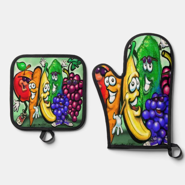 Ensemble De Gant De Cuisine Et De Manique Alimentation Rainbow (Recto)