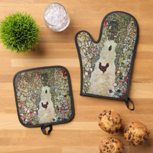 Ensemble De Gant De Cuisine Et De Manique Allée de jardin avec des poules, Gustav Klimt, Art
