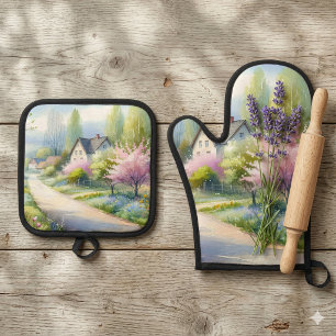 Ensemble De Gant De Cuisine Et De Manique Allée du Pays de la Fleur Enchantée