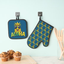 Aloha Collection Ananas Turquoise Four Mitt & Pot