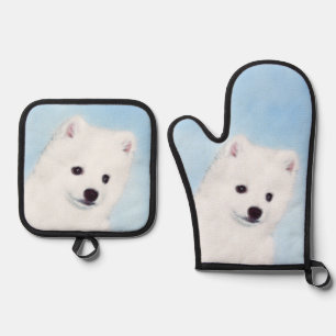 Ensemble De Gant De Cuisine Et De Manique American Eskimo Eskie Puppy Peinture Cute Chien Ar