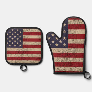 Ensemble De Gant De Cuisine Et De Manique American Flag Golf Monogramme Design