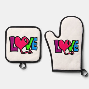 ENSEMBLE DE GANT DE CUISINE ET DE MANIQUE AMOUR
