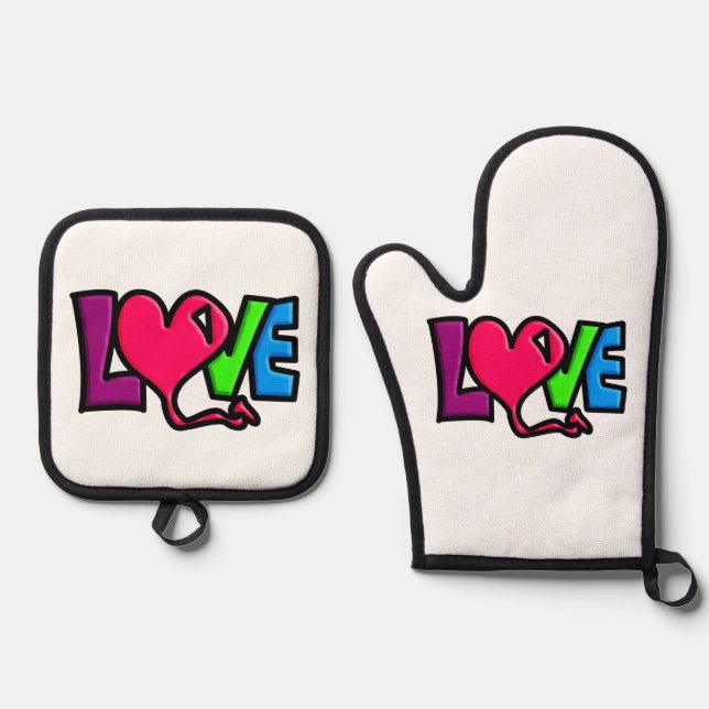 ENSEMBLE DE GANT DE CUISINE ET DE MANIQUE AMOUR (Recto)