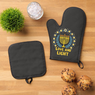 Ensemble De Gant De Cuisine Et De Manique Amour et lumière Menorah juive Hanoukka Holiday