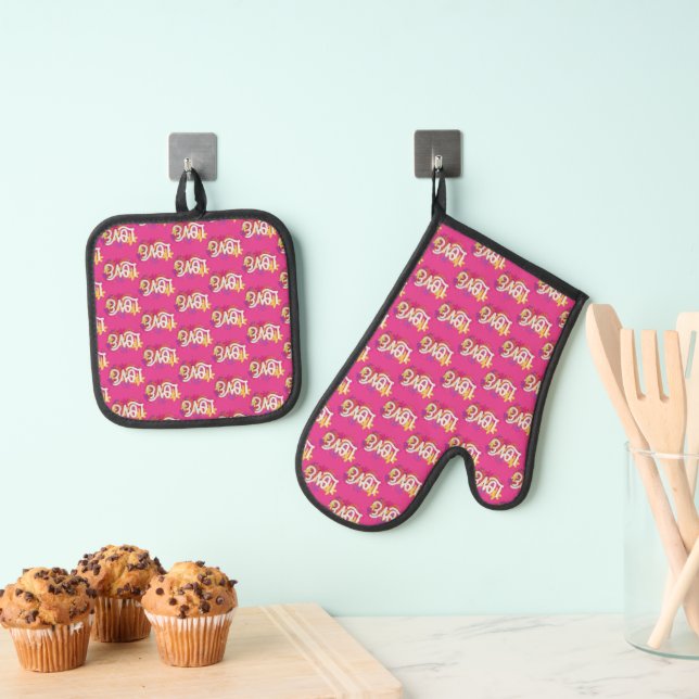 Ensemble De Gant De Cuisine Et De Manique Amour Four Mitt & Pot Holder Set (In situ (suspendu))