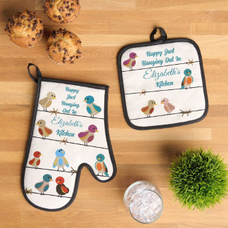 Ensemble De Gant De Cuisine Et De Manique Amoureux des oiseaux doux couleur vive