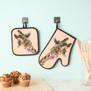 Ensemble De Gant De Cuisine Et De Manique Amusant Four Giraffe Mitt & Pot Pot Set
