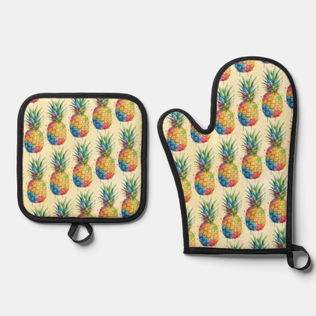 Ensemble De Gant De Cuisine Et De Manique Ananas (Recto)