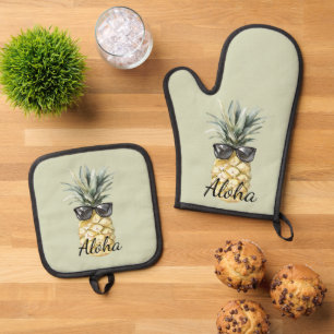 Ensemble De Gant De Cuisine Et De Manique Ananas Tropical Aloha avec Lunettes de Soleil