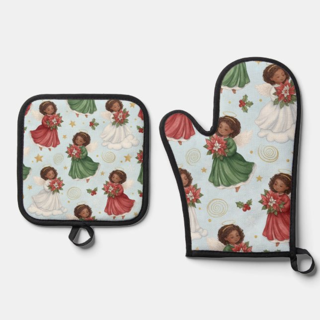 Ensemble De Gant De Cuisine Et De Manique Anges de Noël (Recto)