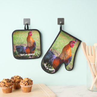 Ensemble De Gant De Cuisine Et De Manique Animaux de ferme de croisière de coq Personnalisé
