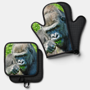 ENSEMBLE DE GANT DE CUISINE ET DE MANIQUE ANIMAUX SAUVAGES - GORILLAS