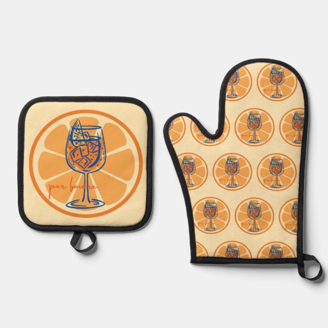 Ensemble De Gant De Cuisine Et De Manique Aperol Par Faveur (Recto)