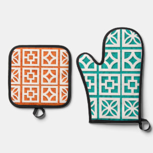 Ensemble De Gant De Cuisine Et De Manique Aqua + Blocs de Breeze orange, Four Mitt / Hot Pot