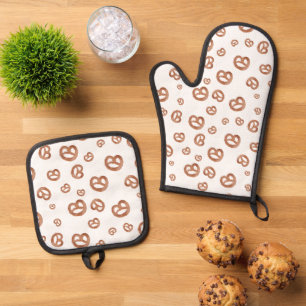 Ensemble De Gant De Cuisine Et De Manique Aquarelle douce salée Motif Pretzel