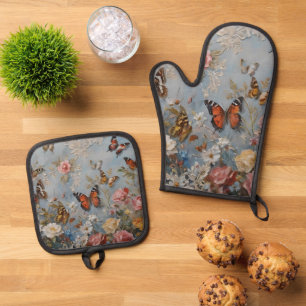 Ensemble De Gant De Cuisine Et De Manique Aquarelle papillon colorée