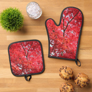 Ensemble De Gant De Cuisine Et De Manique Arbre à érable rouge