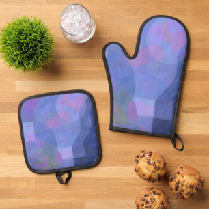 Ensemble De Gant De Cuisine Et De Manique Arches de minuit - Indigo Géométrie Abstraite
