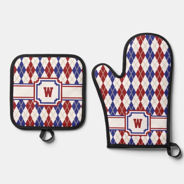 Ensemble De Gant De Cuisine Et De Manique Argyle Americana (Recto)