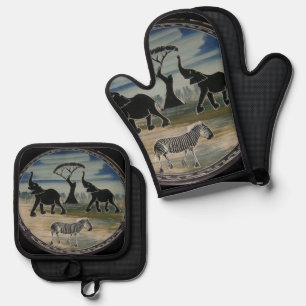 Ensemble De Gant De Cuisine Et De Manique Art Eléphant Africain