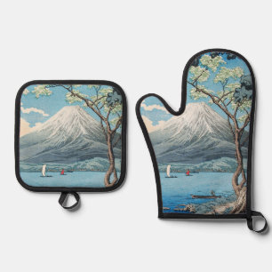 Ensemble De Gant De Cuisine Et De Manique Art vintage japonais du mont Fuji et du lac Yamana