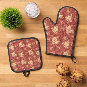 Ensemble De Gant De Cuisine Et De Manique Arthur Wilcock Le motif floral rouge de la collect