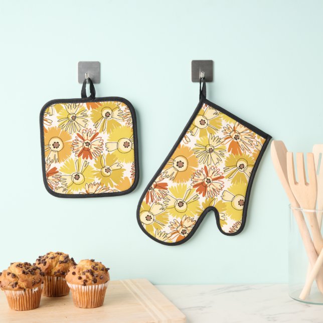 Ensemble De Gant De Cuisine Et De Manique Aster Bloom (In situ (suspendu))