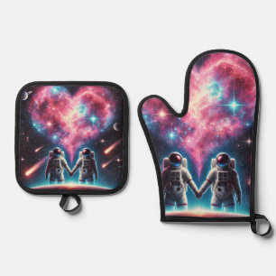 Ensemble De Gant De Cuisine Et De Manique Astronaut Galaxy Four Mitt Set
