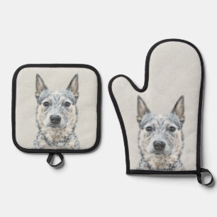Ensemble De Gant De Cuisine Et De Manique Australian Cattle Dog Blue Heeler Original Chien A