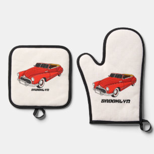 Ensemble De Gant De Cuisine Et De Manique Automobile classique rouge 1948