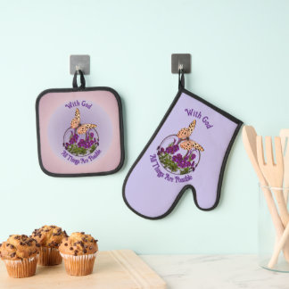 Ensemble De Gant De Cuisine Et De Manique Avec Dieu Papillon Fleur Art Inspiration
