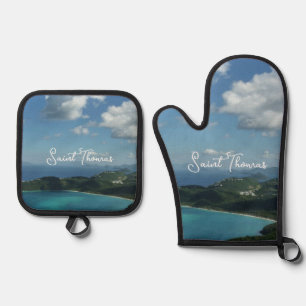 Ensemble De Gant De Cuisine Et De Manique Baie de Magens, scene de l'île St Thomas Beautiful
