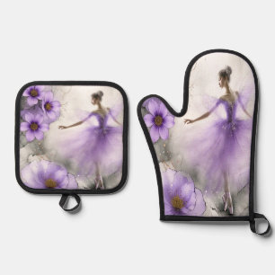 Ensemble De Gant De Cuisine Et De Manique Ballet Elegant Tourbillon en violet