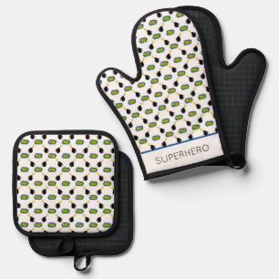 Ensemble De Gant De Cuisine Et De Manique Bande dessinée SUPERHERO Motif Bombe amusant