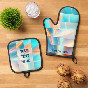 Ensemble De Gant De Cuisine Et De Manique Bandes du coucher du soleil