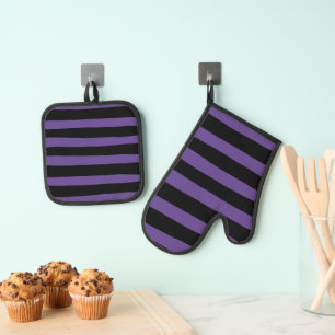 Ensemble De Gant De Cuisine Et De Manique Bandes inégales en violet et en noir