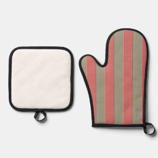 Ensemble De Gant De Cuisine Et De Manique bandes vertes rouges